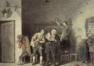 The Priest and the Barber, with Don Quixote's house-keeper and niece, purging the Don's library of Books of Chivalry by John Augustus Atkinson