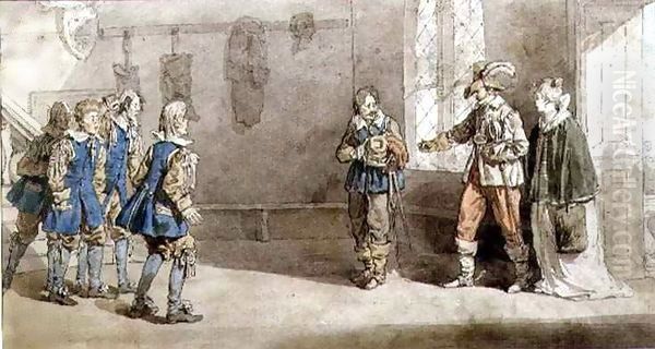 Petruchio, Katarina and servants in a scene from 'The Taming of the Shrew' - view 1