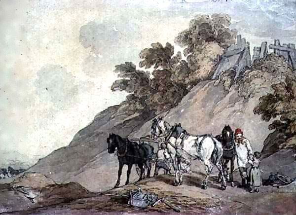 Cart and Team at a Gravel Pit - view 1
