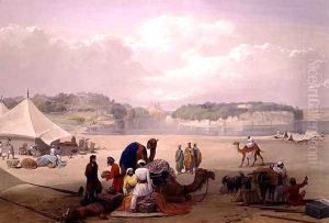 The Town of Roree, and the Fortress of Bhukker, on the Indus, from 'Sketches in Afghaunistan' by James Atkinson