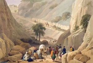 The Troops Emerging from the Narrow Part of the Defile in the Koojah Pass, from 'Sketches in Afghaunistan' by James Atkinson