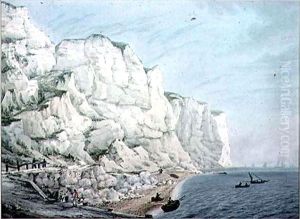 Study of Cliffs Sailing Vessels in the Offing and Small Boats with Figures near Shore by Samuel Atkins