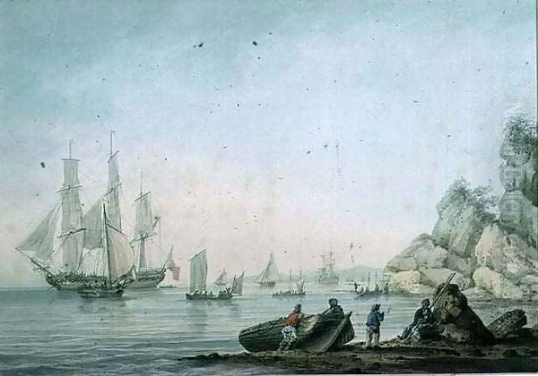 Marine View, with boat and figures on a shore - view 1