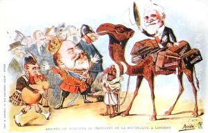Caricature of the arrival of President of the French Republic, Emile Loubet (1838-1929) in London in 1903 by Salomon Assus