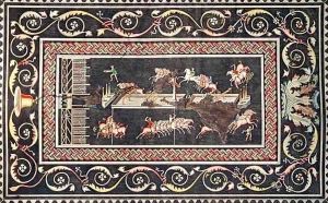 Representation of a mosaic discovered in Lyon depicting Circus games by Francois Artaud