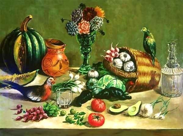 Still life with Pigeon, Parakeet and Vegetables - view 1
