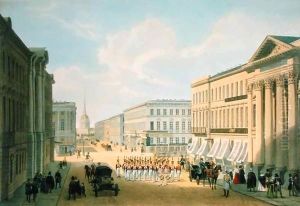 The Police Bridge and Nevsky avenue in St. Petersburg by Louis Jules Arnout