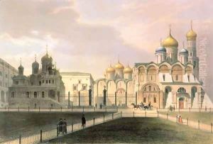 View of the Cathedrals in the Moscow Kremlin by Louis Jules Arnout