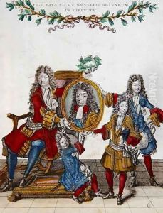 The French Royal Family holding a portrait of Louis XIV by Nicolas Arnoult