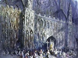 The West Front of Exeter Cathedral, with a Religious Procession in the Foreground by Francis Abel William Taylor Armstrong