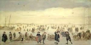 Winter Scene with Numerous Figures on the Ice by Arent Arentsz