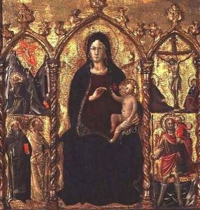 Triptych Madonna and Child (central panel) with Saints and a scene of the Crucifixion