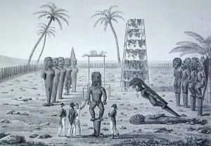 Sandwich Islands View of the Morai of the King, at Kayakakoua on the Island of Owhyhi by Jacques Etienne Victor Arago