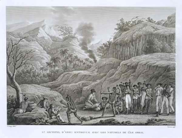 Great Asian Archipelago French explorers with natives on the Island of Ombai - view 1