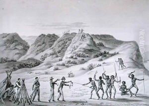 Shark Bay, Peron Peninsula, New Holland Meeting with the Natives by Jacques Etienne Victor Arago