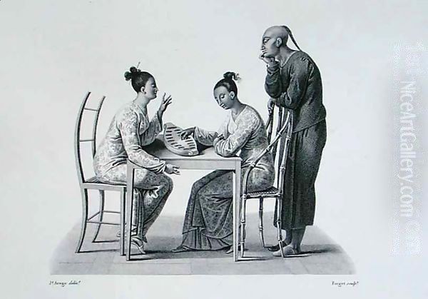 Chinese playing Tchonka in Coupang, Timor, from 'Voyage Autour du Monde sur les Corvettes de L'Uranie 1817-20' - view 1