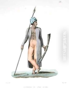 Warrior from the Island of Guebe, from 'Voyage autour du Monde (1817-20)' by Jacques Etienne Victor Arago