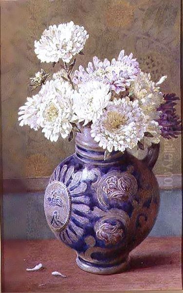 Chrysanthemums in a stoneware jug - view 1