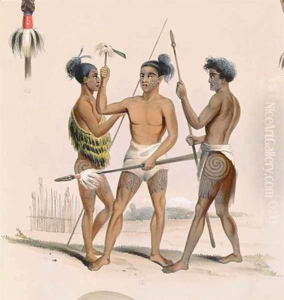 Maori warriors preparing for battle, from the 'New Zealand Illustrated' - view 1