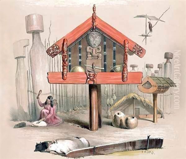 Rangihaeata's House, called 'Kai Tangata' (Eat Man) from the 'New Zealand Illustrated' - view 1