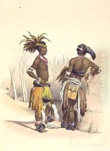 Umbambu and Umpengulu, Young Zulus in Dancing Costume by George French Angas