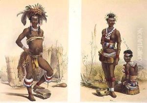 N'Pae a Young Zulu in Gala Dress and Two of King Panda's Dancing Girls by George French Angas