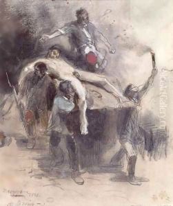 Men carrying away a corpse by Pierre Andrieu