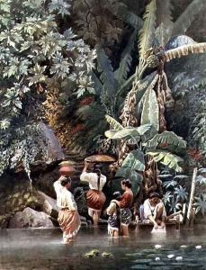 Philippino Women Washing Beneath a Banana Tree