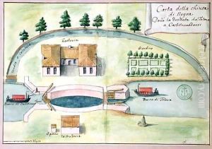 Drawing of the lock at Negra on the Canal du Midi