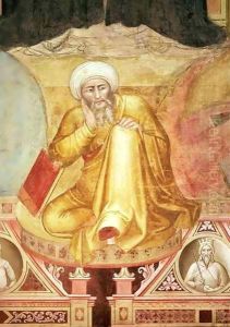 Triumph of St Thomas Aquinas, detail of figure below the throne, from the Spanish Chapel by Andrea Bonaiuti da Da Firenze
