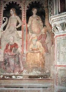 The Church Militant and Triumphant, in the Spanish Chapel, detail of Rhetoric, Cicero, Grammar and Aelius Donatus by Andrea Bonaiuti da Da Firenze