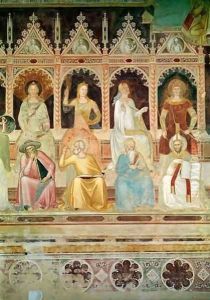 The Triumph of the Catholic Doctrine, detail of Practical Theology and Boethius, Hope and St. John Damascene, Faith and St. Denys the Areopagite, Charity and St. Augustine