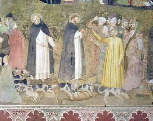 St. Dominic Sending Forth the Hounds and St. Peter Martyr Casting Down the Heretics, from the Spanish Chapel by Andrea Bonaiuti da Da Firenze