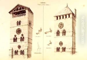 Fragments of Baronial Residences, Cahors, France, from 'Examples of the Municipal, Commercial, and Street Architecture of France and Italy from the 12th to the 15th Century' by R. Anderson