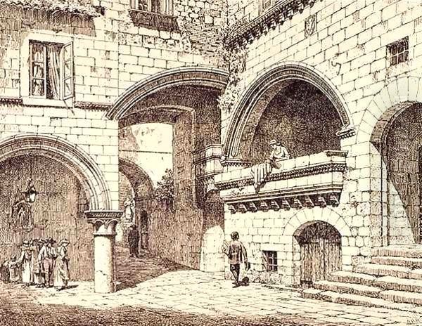 Part of the Piazza San Pellegrino, Viterbo, Italy, from 'Examples of the Municipal, Commercial, and Street Architecture of France and Italy from the 12th to the 15th Century - view 1