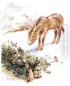 'Very cold and ground all white. Can't find anything to eat', illustration from 'The Naughty Neddy Book'