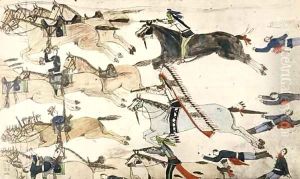 Retreat of Major Marcus Reno's command 2 by Amos Bad Heart Buffalo