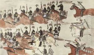 Major Marcus Reno's retreat before the Indian counter-attack by Amos Bad Heart Buffalo