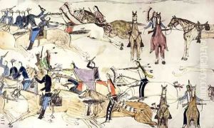 Retreat of Major Marcus Reno's command 7 by Amos Bad Heart Buffalo