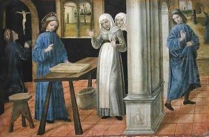 The Prayer, The Miracle of the Sieve and the Departure for Subiaco, predella panel from an altarpiece depicting Scenes from the Life of St. Benedict