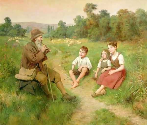 Children Listen to a Shepherd Playing a Flute - view 1