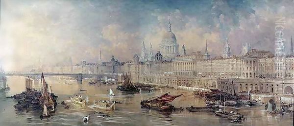 Design for the Thames Embankment, view looking upstream - view 1