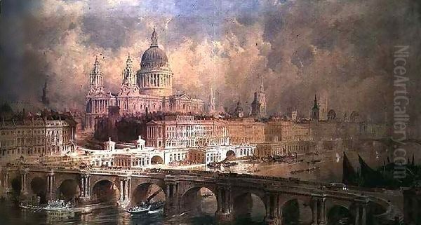 Design for the Thames Embankment, view looking downstream - view 1