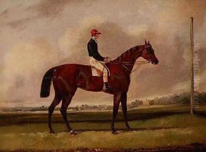 Bay Racehorse with a Jockey on a Racecourse by Henry Thomas Alken