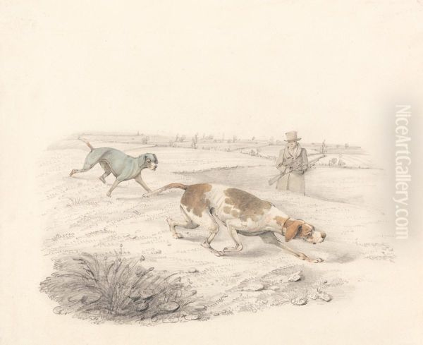 Two Pointers, facing right with a Sportsman - view 1