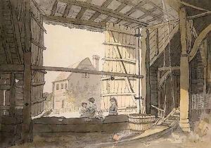 Figures in a Barn Doorway at Parsonage House, near Addington, Kent by William Alexander