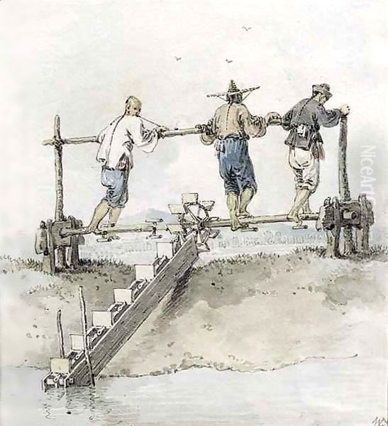 Chinese Labourers Working on a River - view 1