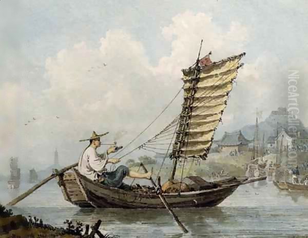 Chinese Sailor Smoking in his Junk - view 1