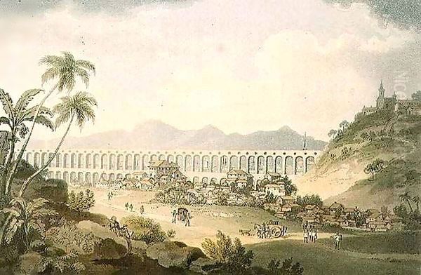 Arcos de Carioco, or Grand Aqueduct in Rio de Janeiro, plate 5 from 'A Voyage to Cochinchina' - view 1