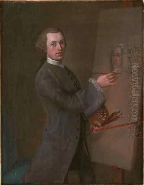 Self Portrait with a Portrait of Prince James Francis Edward Stuart by Cosmo Alexander